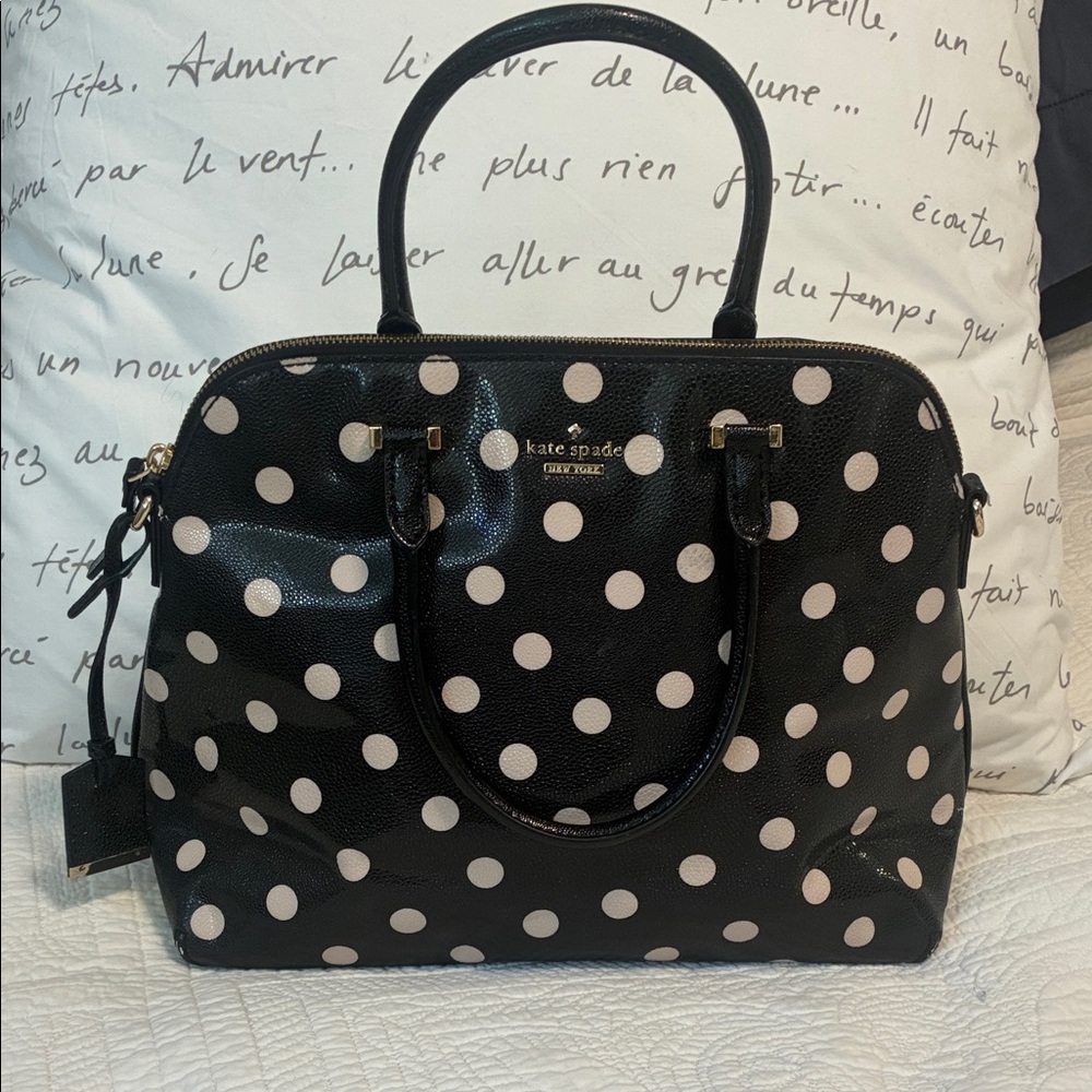 Kate Spade Black and White Polka Dot Satchel With Shoulder Strap & Canada Charms
